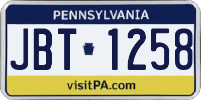 PA license plate JBT1258