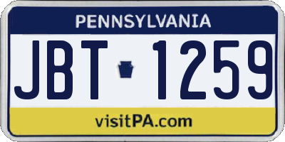 PA license plate JBT1259