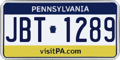 PA license plate JBT1289