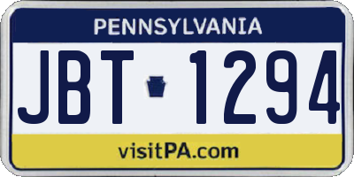 PA license plate JBT1294