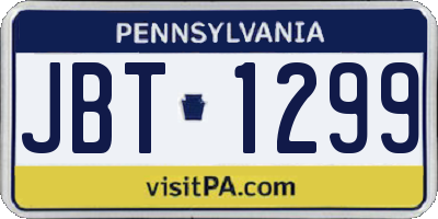 PA license plate JBT1299