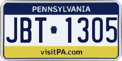 PA license plate JBT1305