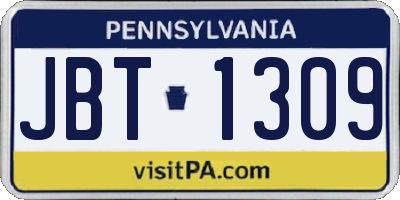 PA license plate JBT1309