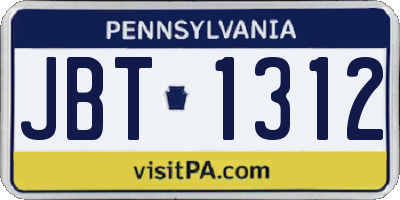 PA license plate JBT1312