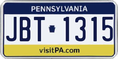 PA license plate JBT1315
