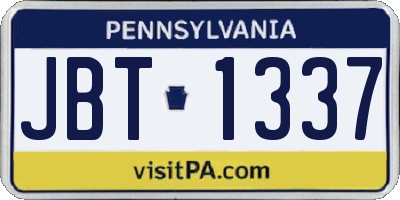 PA license plate JBT1337