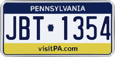 PA license plate JBT1354