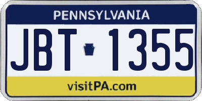 PA license plate JBT1355