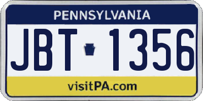PA license plate JBT1356