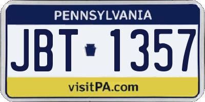 PA license plate JBT1357