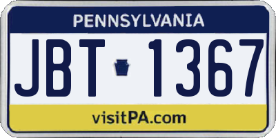 PA license plate JBT1367