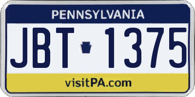 PA license plate JBT1375