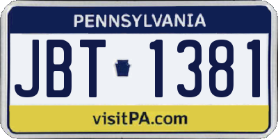 PA license plate JBT1381