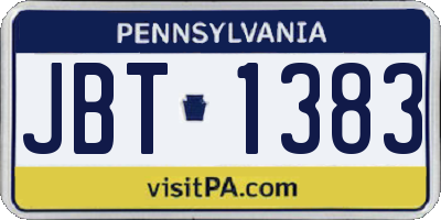 PA license plate JBT1383