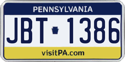 PA license plate JBT1386