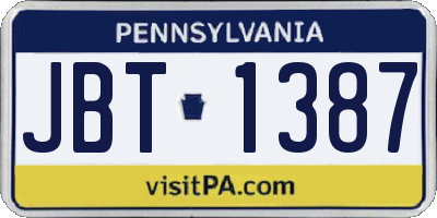 PA license plate JBT1387