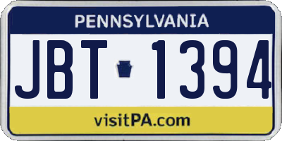 PA license plate JBT1394