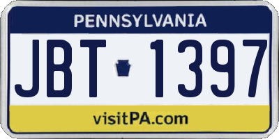 PA license plate JBT1397