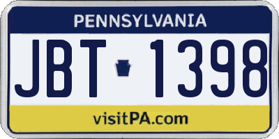 PA license plate JBT1398