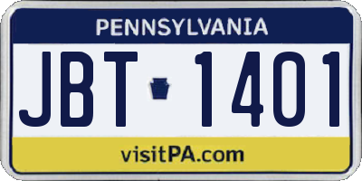PA license plate JBT1401