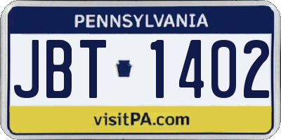 PA license plate JBT1402