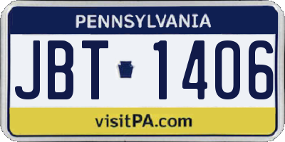 PA license plate JBT1406