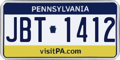 PA license plate JBT1412