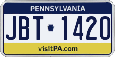 PA license plate JBT1420