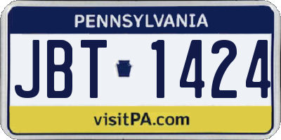 PA license plate JBT1424
