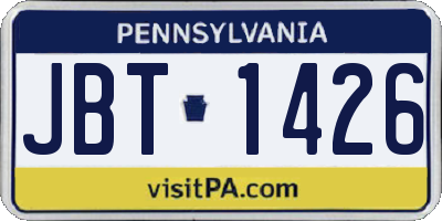 PA license plate JBT1426