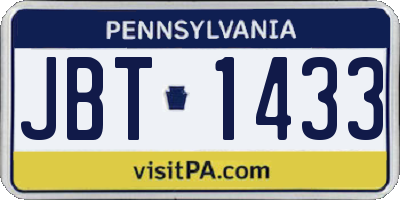 PA license plate JBT1433