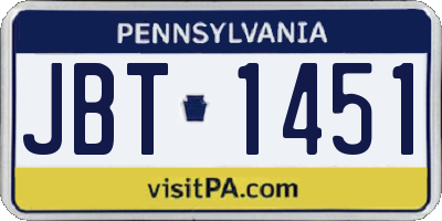 PA license plate JBT1451