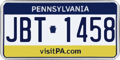 PA license plate JBT1458