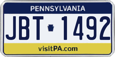 PA license plate JBT1492