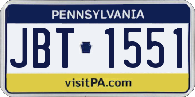 PA license plate JBT1551