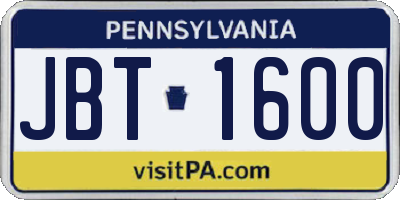 PA license plate JBT1600