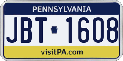 PA license plate JBT1608