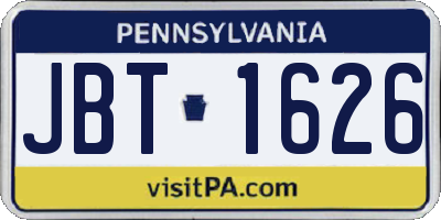 PA license plate JBT1626