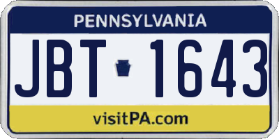 PA license plate JBT1643
