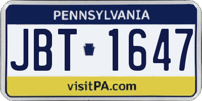 PA license plate JBT1647