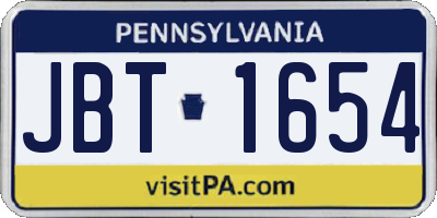 PA license plate JBT1654