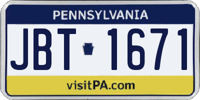 PA license plate JBT1671
