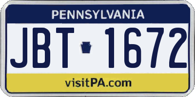 PA license plate JBT1672