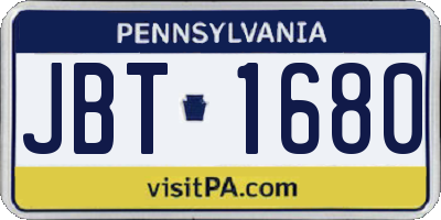 PA license plate JBT1680