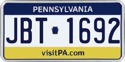 PA license plate JBT1692