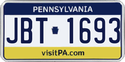 PA license plate JBT1693