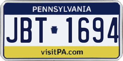 PA license plate JBT1694