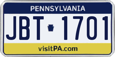 PA license plate JBT1701