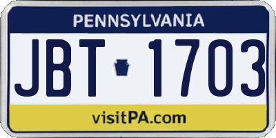PA license plate JBT1703