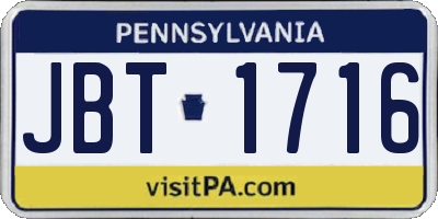 PA license plate JBT1716